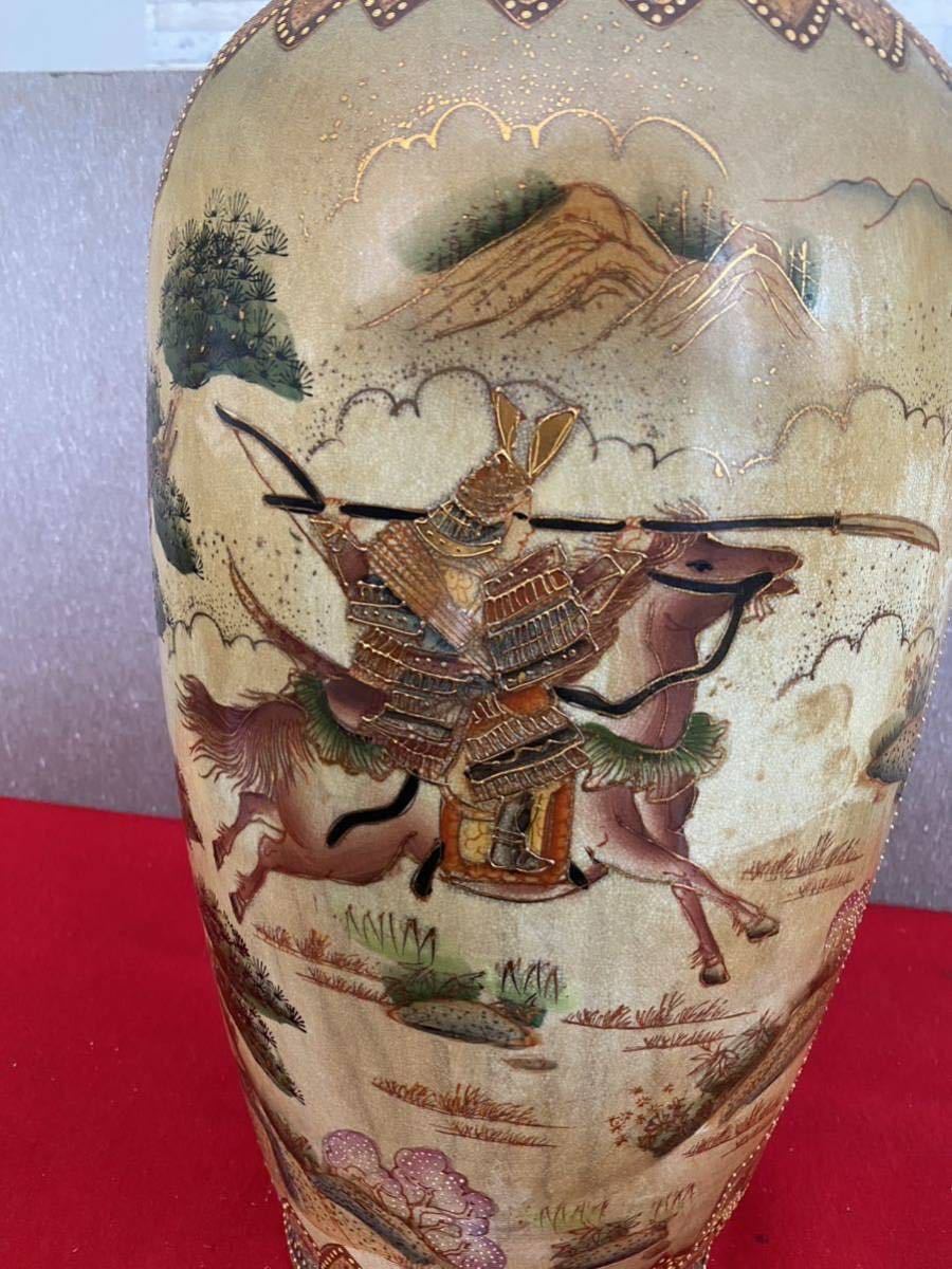 薩摩焼 大花瓶 金彩 色絵 武士図 大型花瓶 古美術 飾壺 花生 高さ60cm