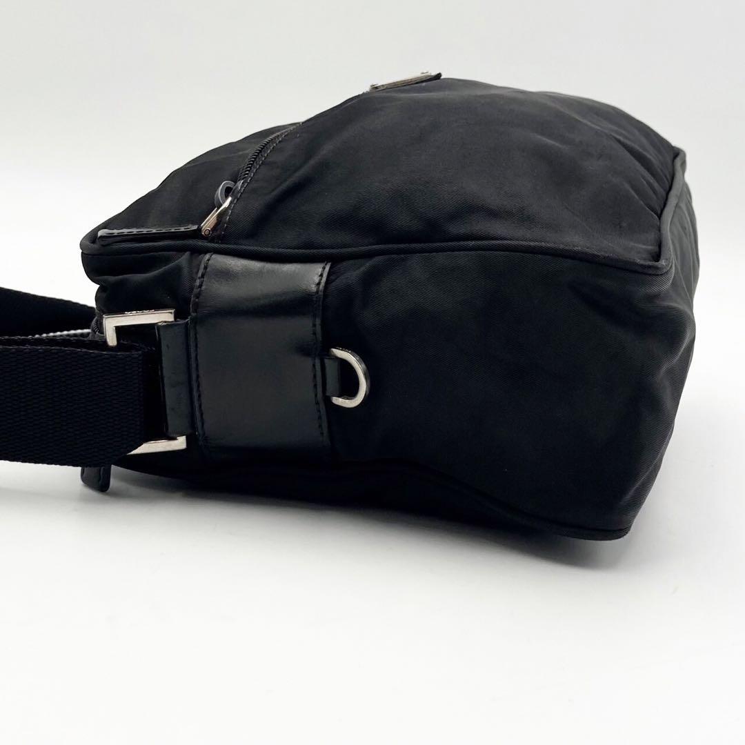1円 美品 PRADA プラダ ショルダーバッグ ナイロン 三角ロゴ ブラック