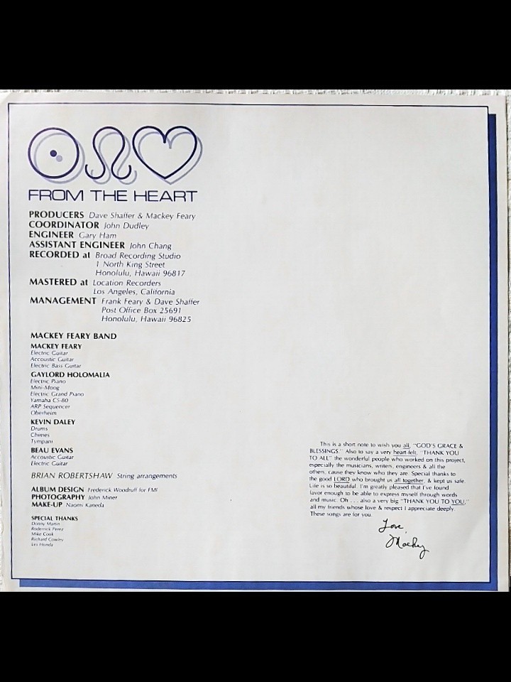 Mackey Feary Band - From The Heart LP Macky Feary Band from