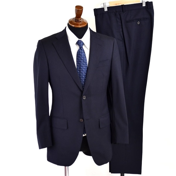 3SF053】azabu tailor 麻布テーラー レダ 2つボタン シングルスーツ ノータック 春秋 総裏 ネイビー ストライプ A4 S ビジネス 定番