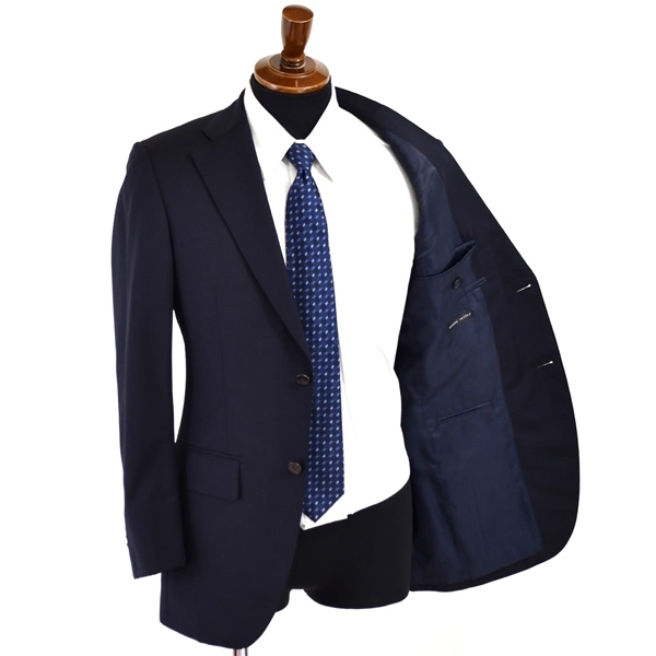 3SF053】azabu tailor 麻布テーラー レダ 2つボタン シングルスーツ ノータック 春秋 総裏 ネイビー ストライプ A4 S ビジネス 定番