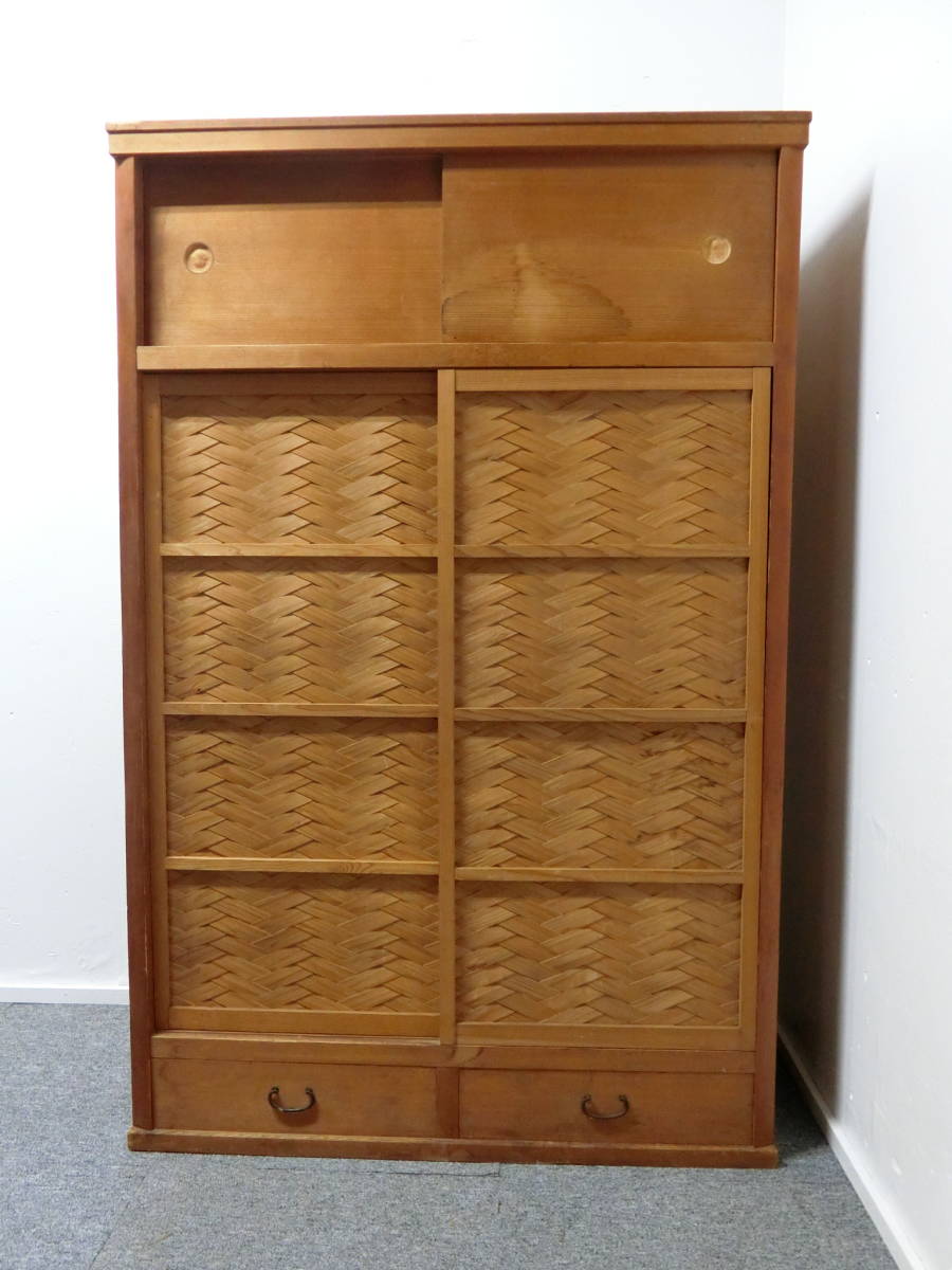 伝統工芸高級水屋道具杉無垢材網代引戸アジロ茶道具煎茶棚置