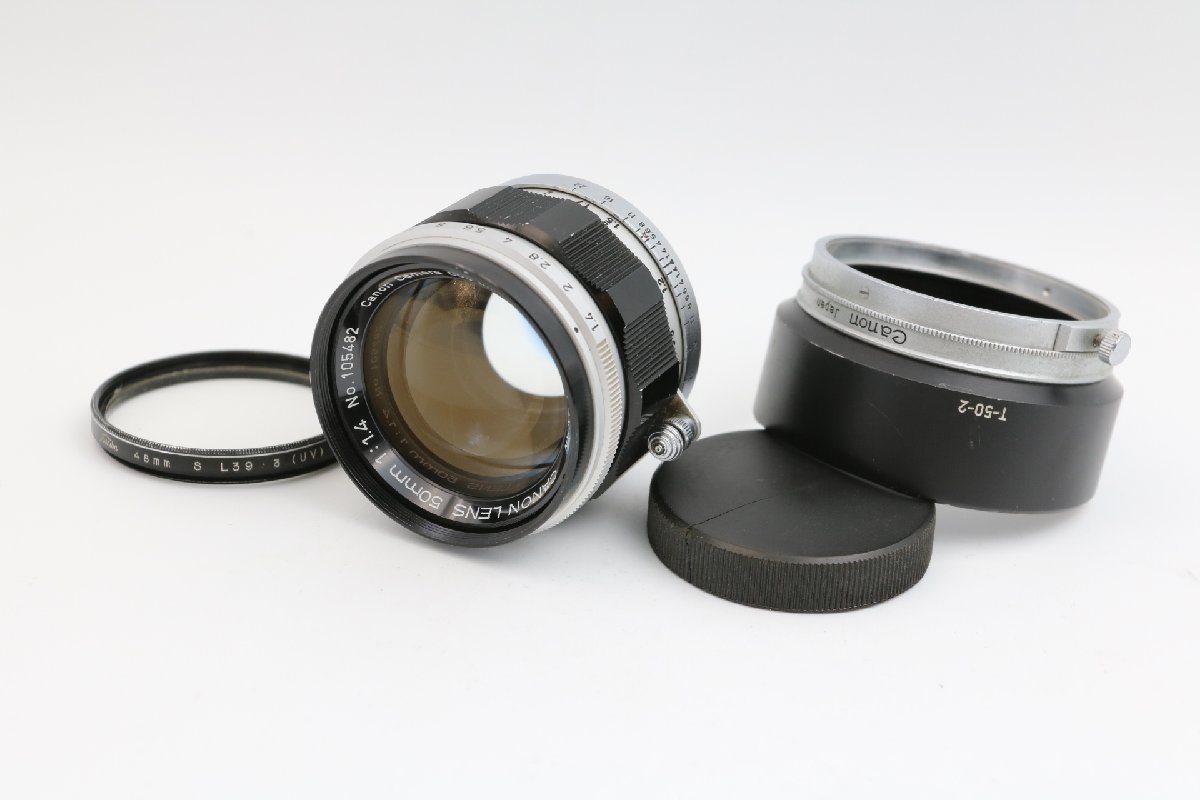 キャノン Canon 50mm f/ 1.4L L39 レンズ LTM Leica ライカ マウント用 Lマウント用 純正 メタルフード T-50-2付 （分解清掃済み）
