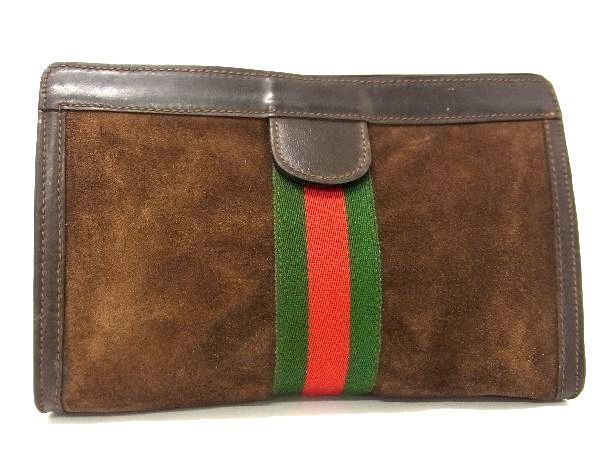 1円 ■美品■ GUCCI グッチ オールドグッチ ヴィンテージ シェリーライン スエード クラッチバッグ セカンドバッグ ブラウン系 AN3384