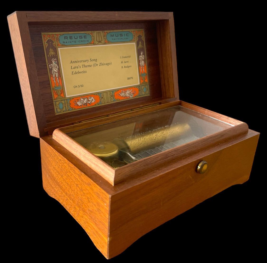 リュージュ50弁5曲　シリンダー式メカニカルオルゴール共箱東さ7-0219☆1F リュージュ50弁5曲 シリンダー式メカニカルオルゴール共箱東さ7-0219