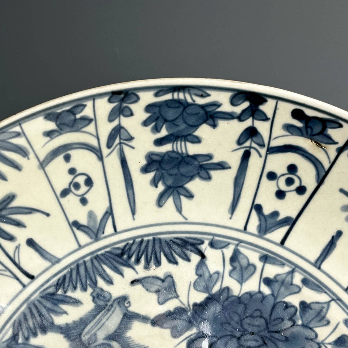 ♢中国陶磁 猿草花文 呉州手 染付大皿 明時代末 漳州窯 青花磁器 古