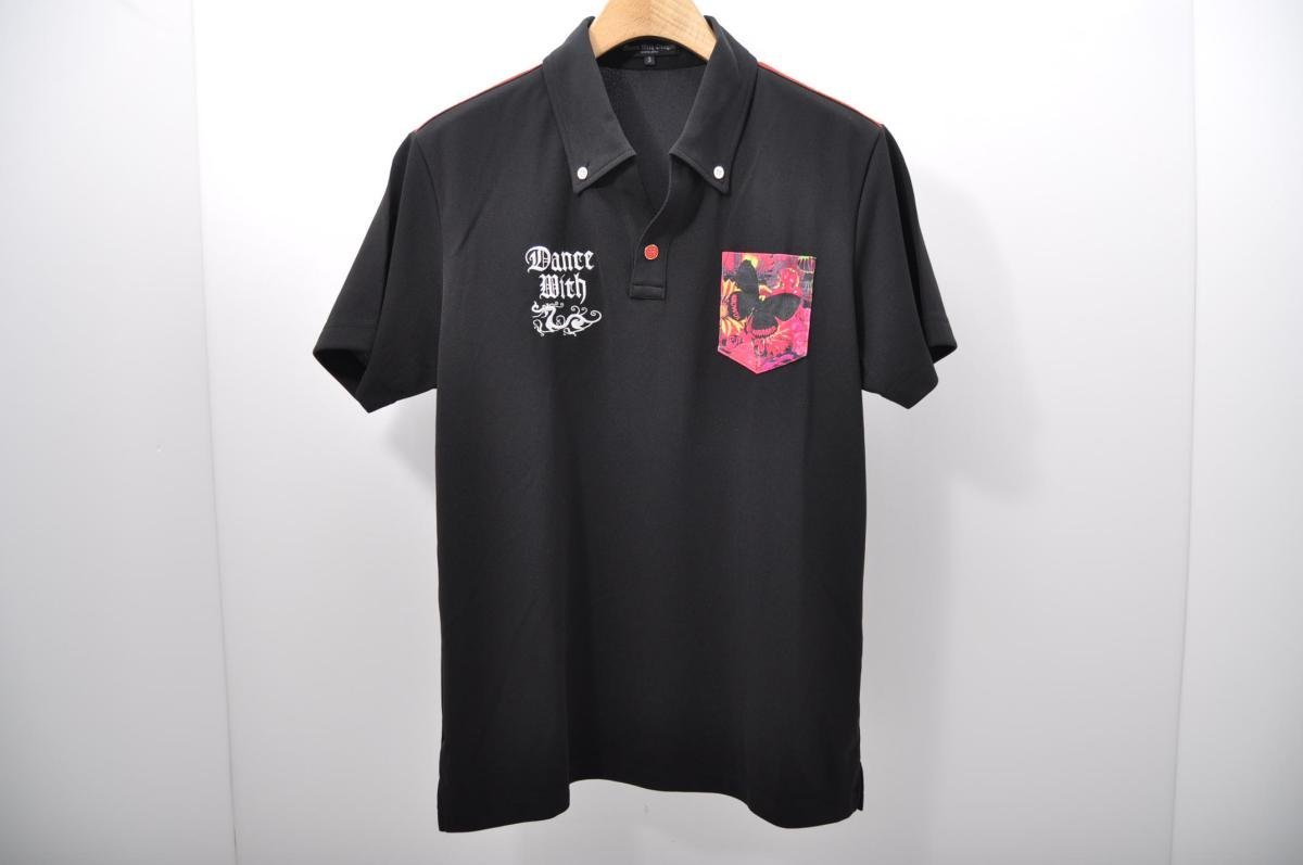 coco★ダンスウィズドラゴン★半袖ボタンダウンスキッパーポロシャツ★黒★ブラック★3(L)★USED※ネコポス発送可★75596