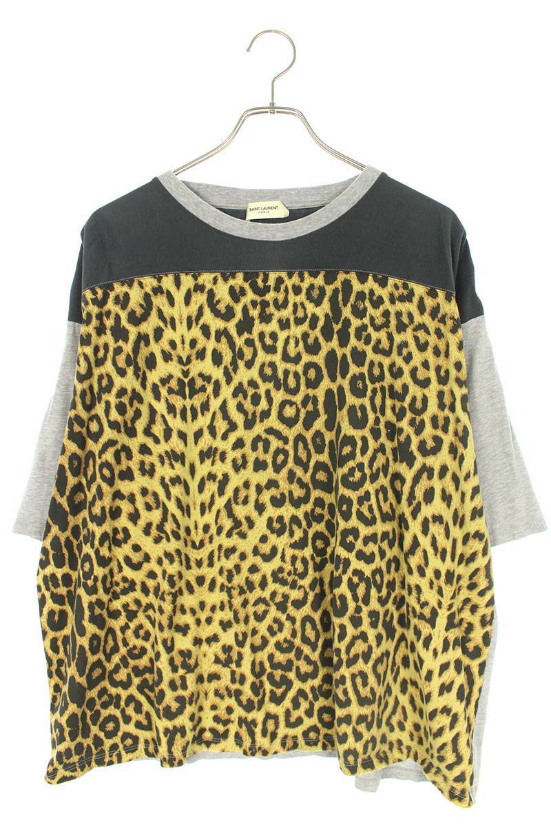 サンローランパリ SAINT LAURENT PARIS 16SS 412452 Y2RD1 サイズ:XS ダメージ加工レオパードプリントTシャツ 中古 OM10