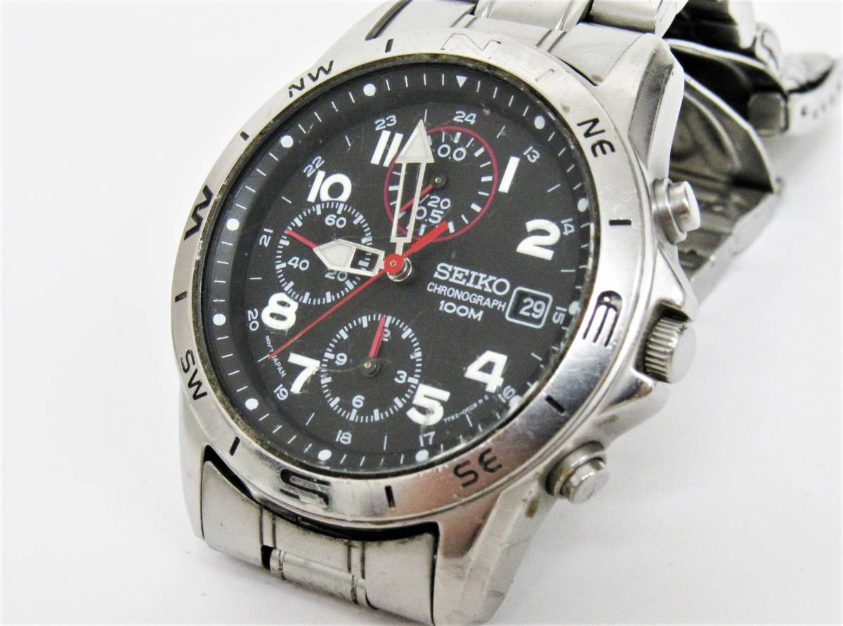 SEIKO セイコー 7T92-0DX0 クロノグラフ SS ブラック 文字盤 クオーツ メンズ腕時計