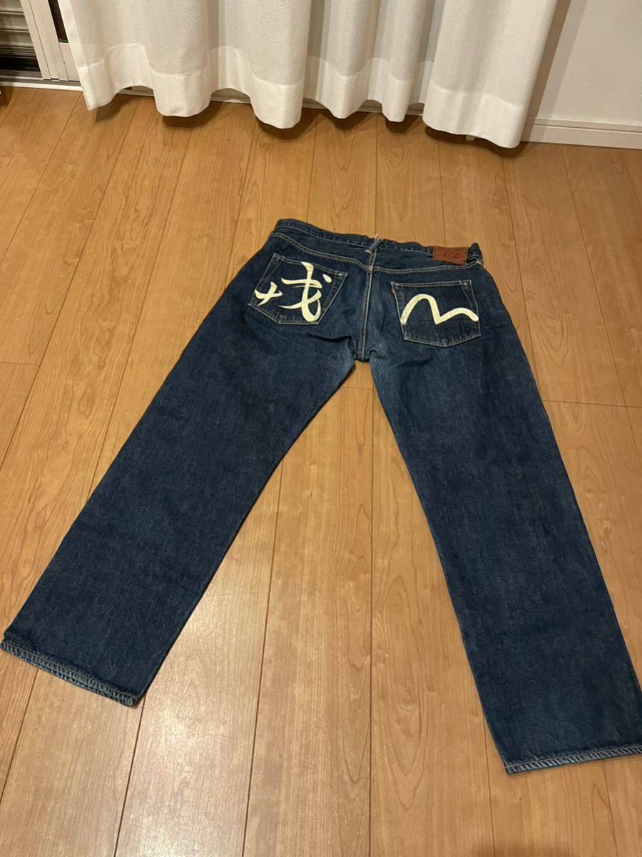 EVISU デニム ジーンズ 漢字 白ペイント 戉 チェーンステッチ 虎耳 36