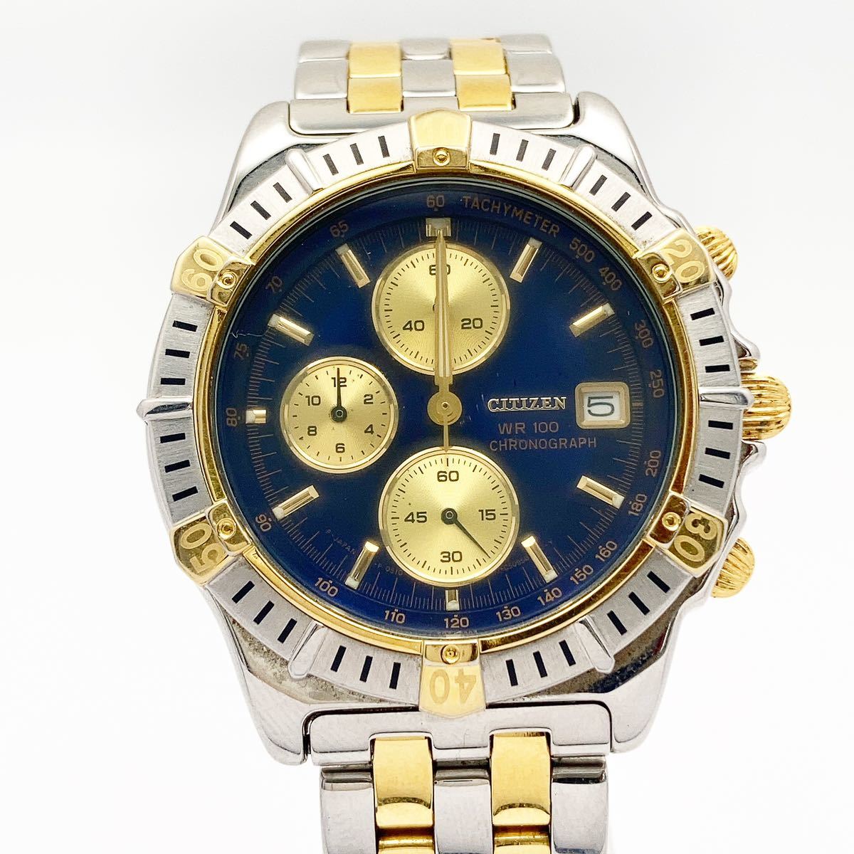 稼働品 CITIZEN シチズン WR100 クロノグラフ 0510-C50553 コンビ 