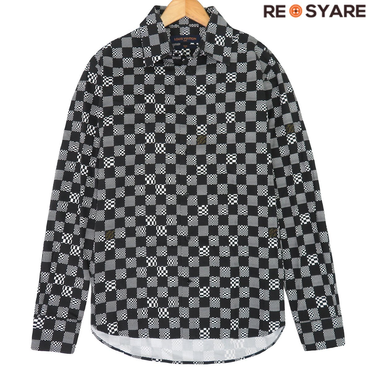 極美品 ルイヴィトン 2021SS ディストーテッドダミエ ボタンダウン 長袖 スリムフィット クラシック シャツ HKS71W 45665