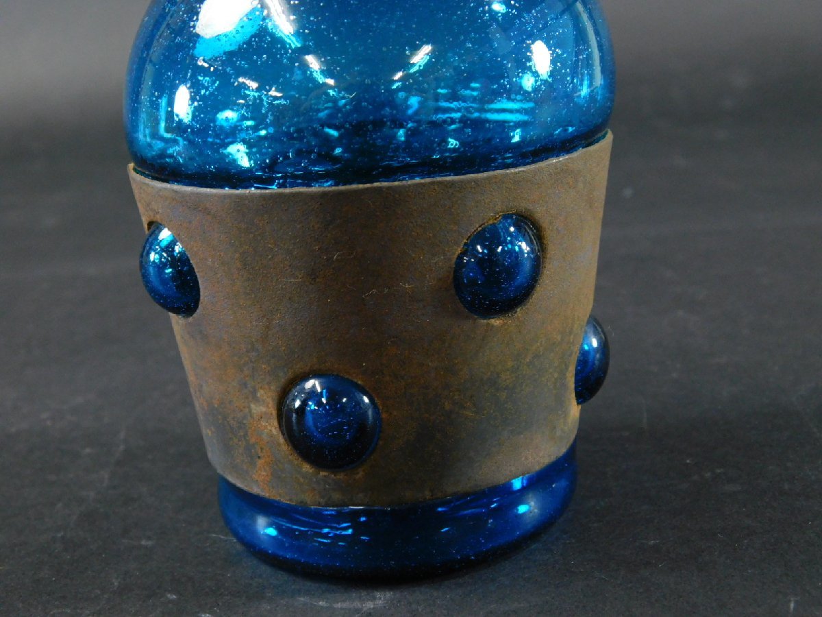 数量限定，低価 小谷真三(小谷眞三)倉敷ガラス 鉄輪付胴丸瓶 酒瓶 蓋付