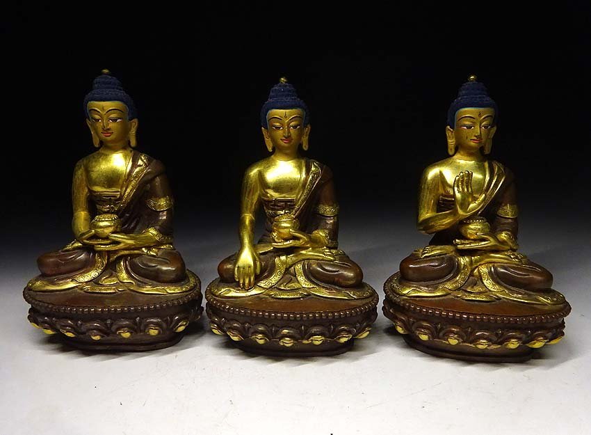 緑屋ss□ 中国古玩 銅製 チベット仏 仏像 3点 唐物 時代物 i9/