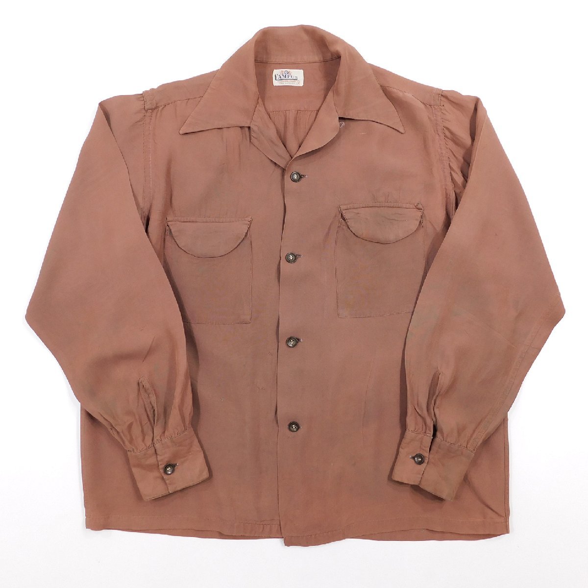 50s シャツ ビンテージ レーヨン CAMPUS プリントネップ かすり 