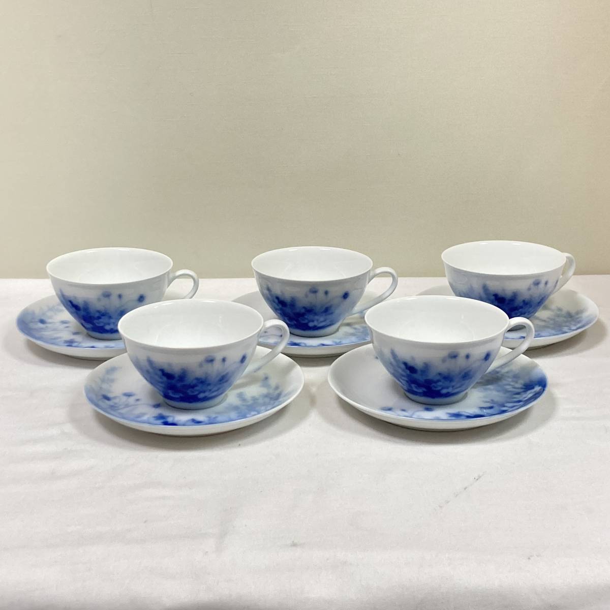 OOKURA【大倉陶園】ブルーフラワー カップ＆ソーサー 5点まとめ売り セット売り USED 美品 ティーカップ