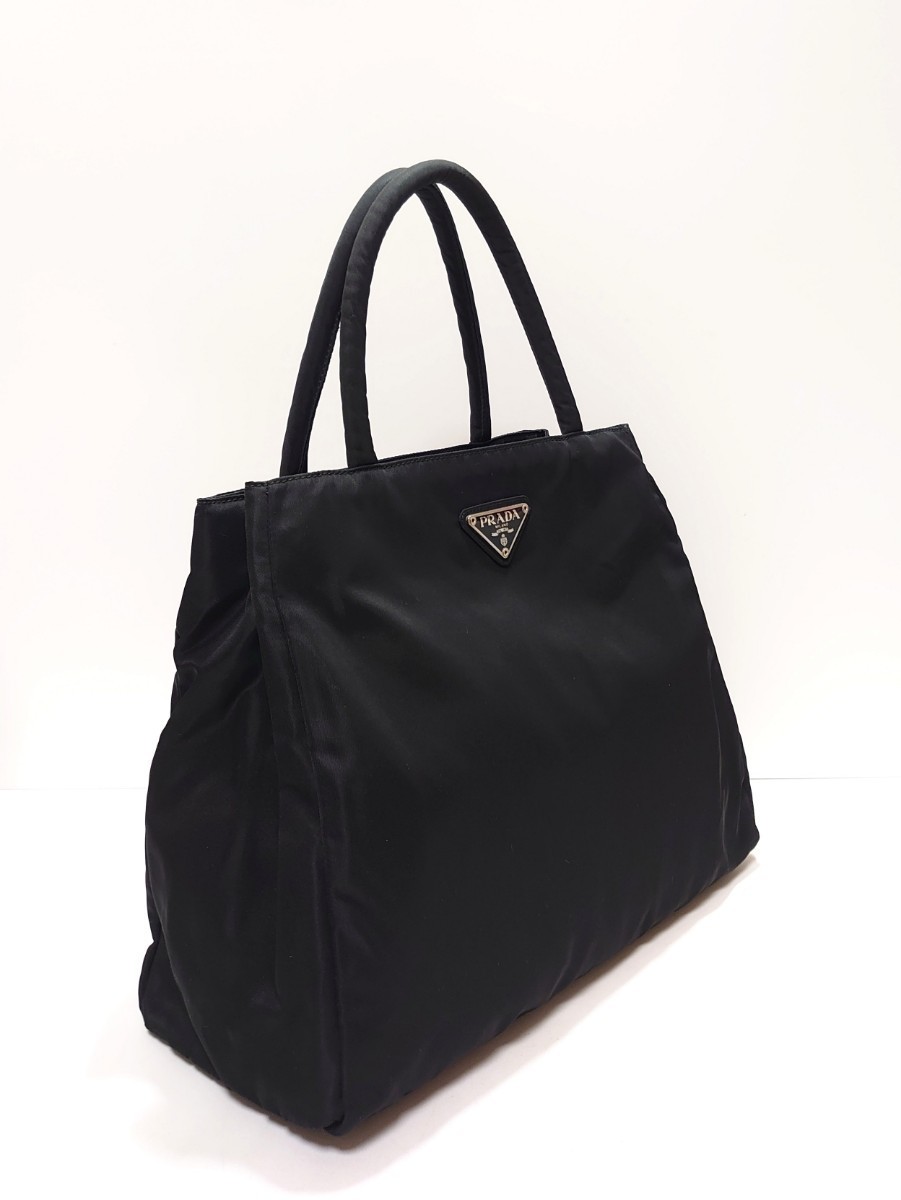 超美品 イタリア製 プラダ PRADA レディース ハンドバッグ トートバッグ 三角ロゴ テスート ブラック 黒 NERO MADE IN ITALY ヴィンテージ
