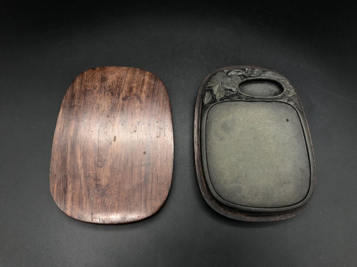 端渓硯 彫刻有 中国 書道 文房四宝 中国 硯 古端 花草紋彫 木箱