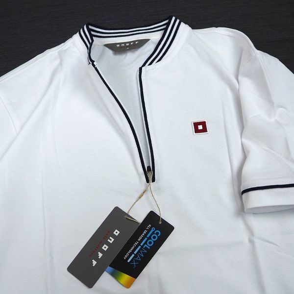 P271 新品 ONOFF GOLF オノフ ゴルフ 春夏 クールマックス 半袖 ハーフジップシャツ 吸汗速乾 ゴルフウェア M ホワイト