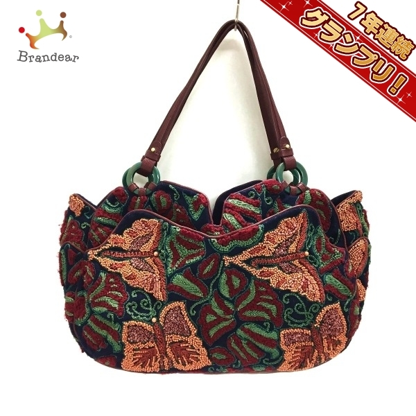 ジャマンピエッシェ JAMIN PUECH トートバッグ - ウール×レザー ダークネイビー×ボルドー×マルチ バッグ