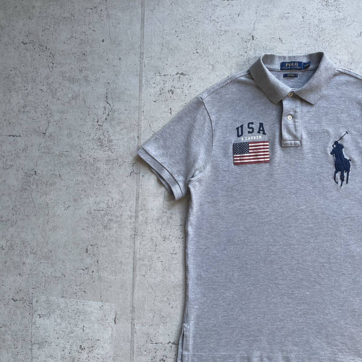 ポロラルフローレン ビッグポニー USAフラッグ ポロシャツ グレー M rrl ラルフローレン
