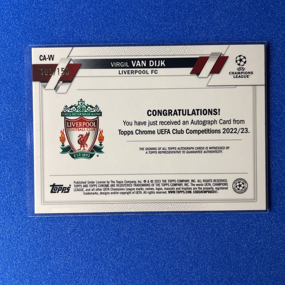 2023 Topps Chrome VIRGIL VAN DIJK Auto 直筆サインカード UEFA Club 