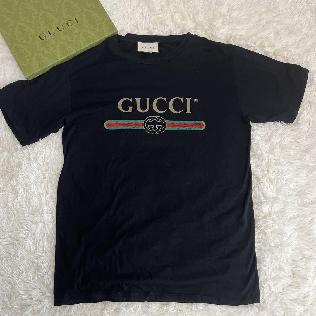 希少サイズL 大きめGUCCI Tシャツ　シェリーライン　インターロッキング　ビンテージ加工　ロゴ　付属品付き　刺繍　花柄　激レア　箱付き