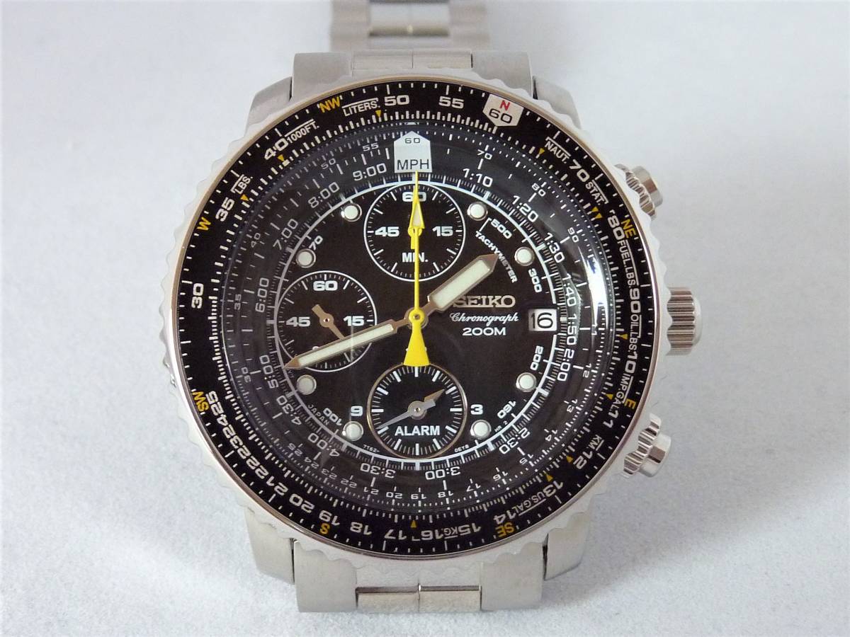 SEIKO セイコー パイロットクロノ クオーツ 黒文字盤 7T62-0EB0 美USED