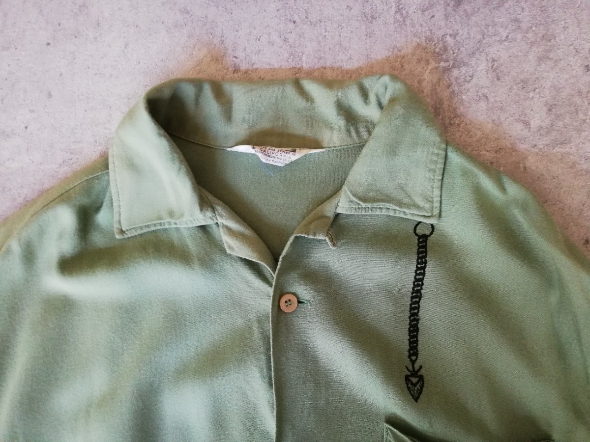 50s 60s PILGRIM レーヨン シャツ ミントグリーン M USA製 
