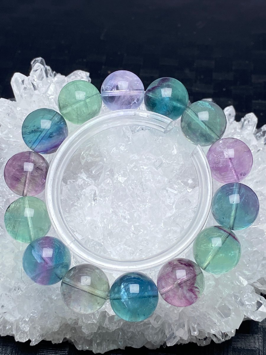 即決 1030e740 天然美品★【20Aレインボーミックスフローライト】★ブレス 16mm（新品）
