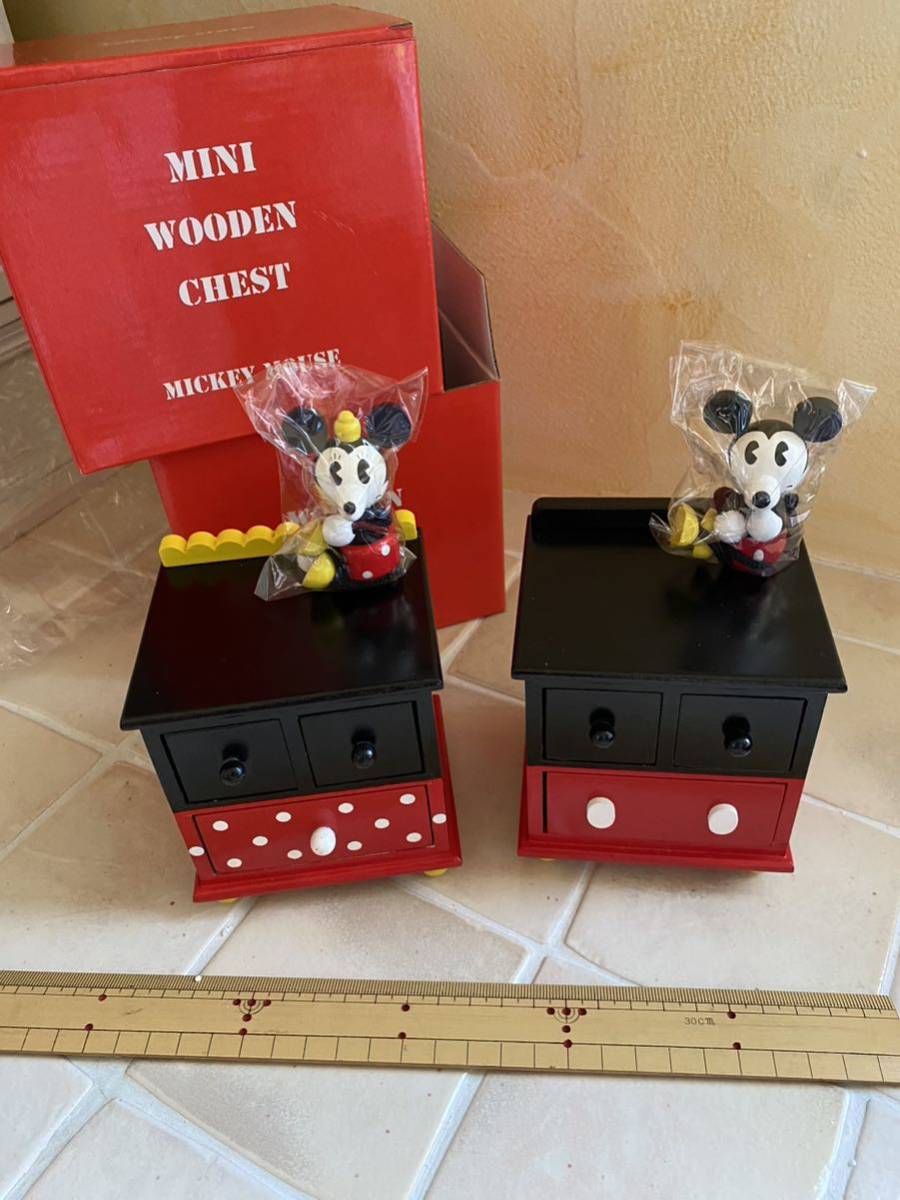 新品 未使用 ディズニーストア ミッキー ミニー Mini Wooden Chest minnie mickey ミニウッドチェスト 小物入れ 木製引き出し