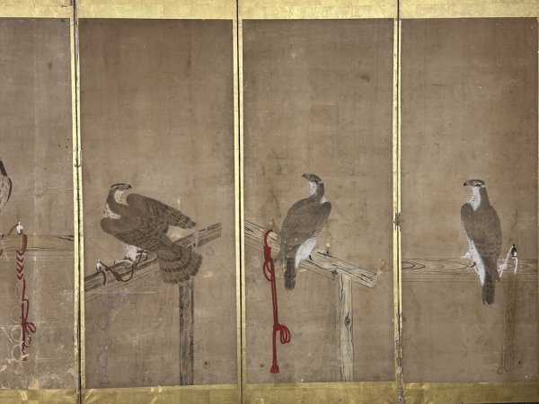 紙本著色鷹図六曲屏風[しほんちゃくしょく・たかずろっきょくびょうぶ