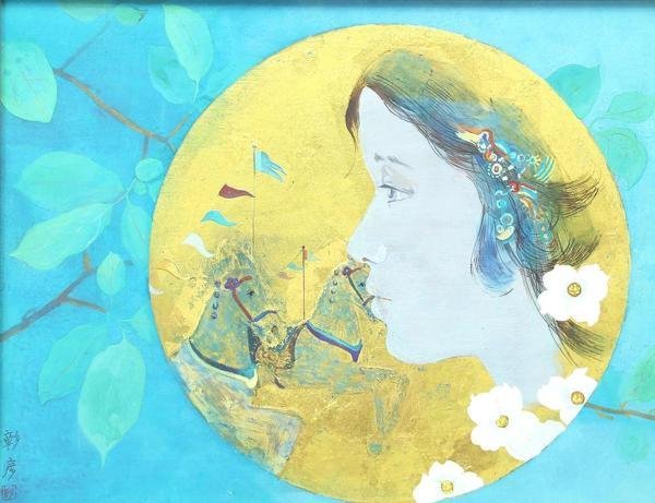 真作】【WISH】池田彰彦 日本画 6号 金箔・金泥仕様 ◇美人 〇創画会