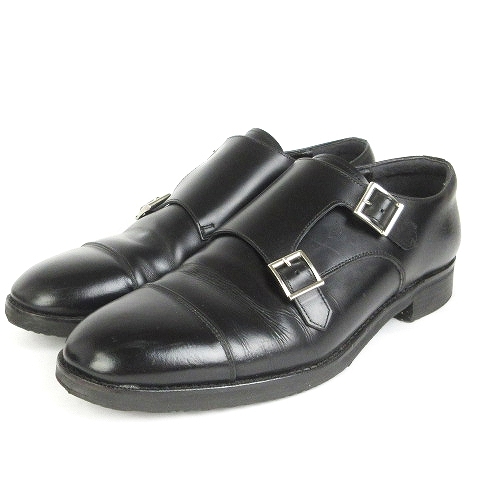 三陽山長 柔四 JUSHI ダブルモンクストラップ ビジネスシューズ ドレス レザー ベルト 07404-035 黒 ブラック 7.5 25.5cm相当 靴 ■SM1 メ