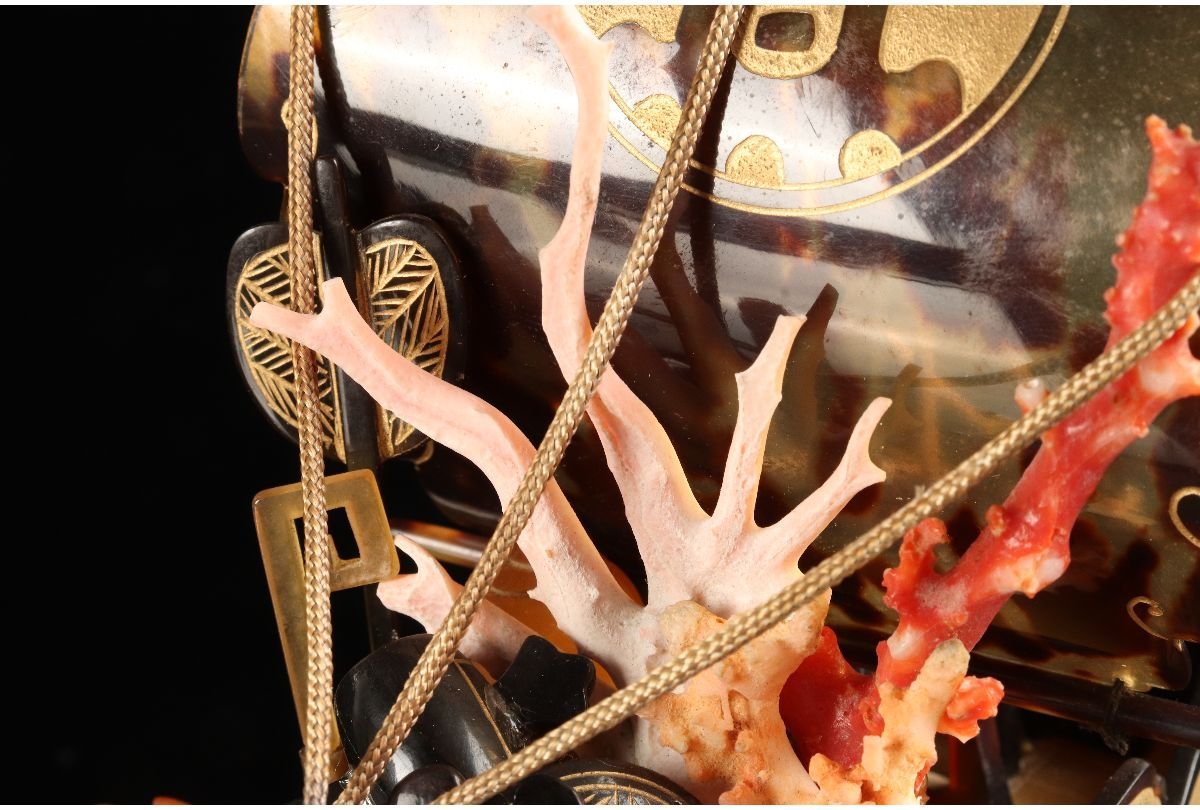 本鼈鳳凰宝船の置物縁起物オブジェガラスケース付き 【LIG】最高級 本珊瑚