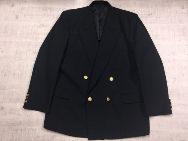 オールド・ユニクロ UNIQLO 90s 初期 スペイン産ファブリック 金ボタン ブレザー ダブル テーラードジャケット メンズ L 紺