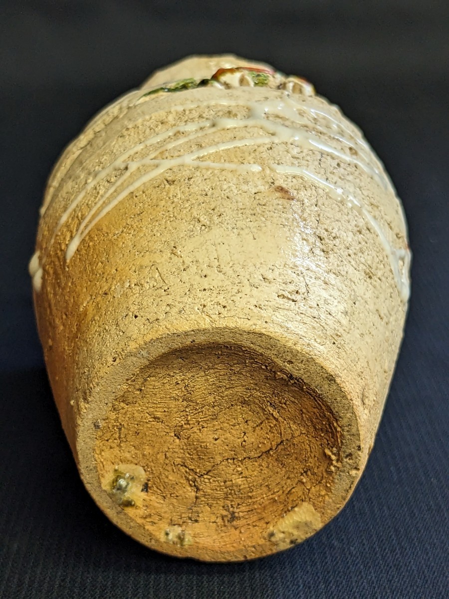 時代 水月焼 蟹 天神蟹 彫 小壷 壺 花瓶 高さ約12cm 検）楽山焼 二六焼