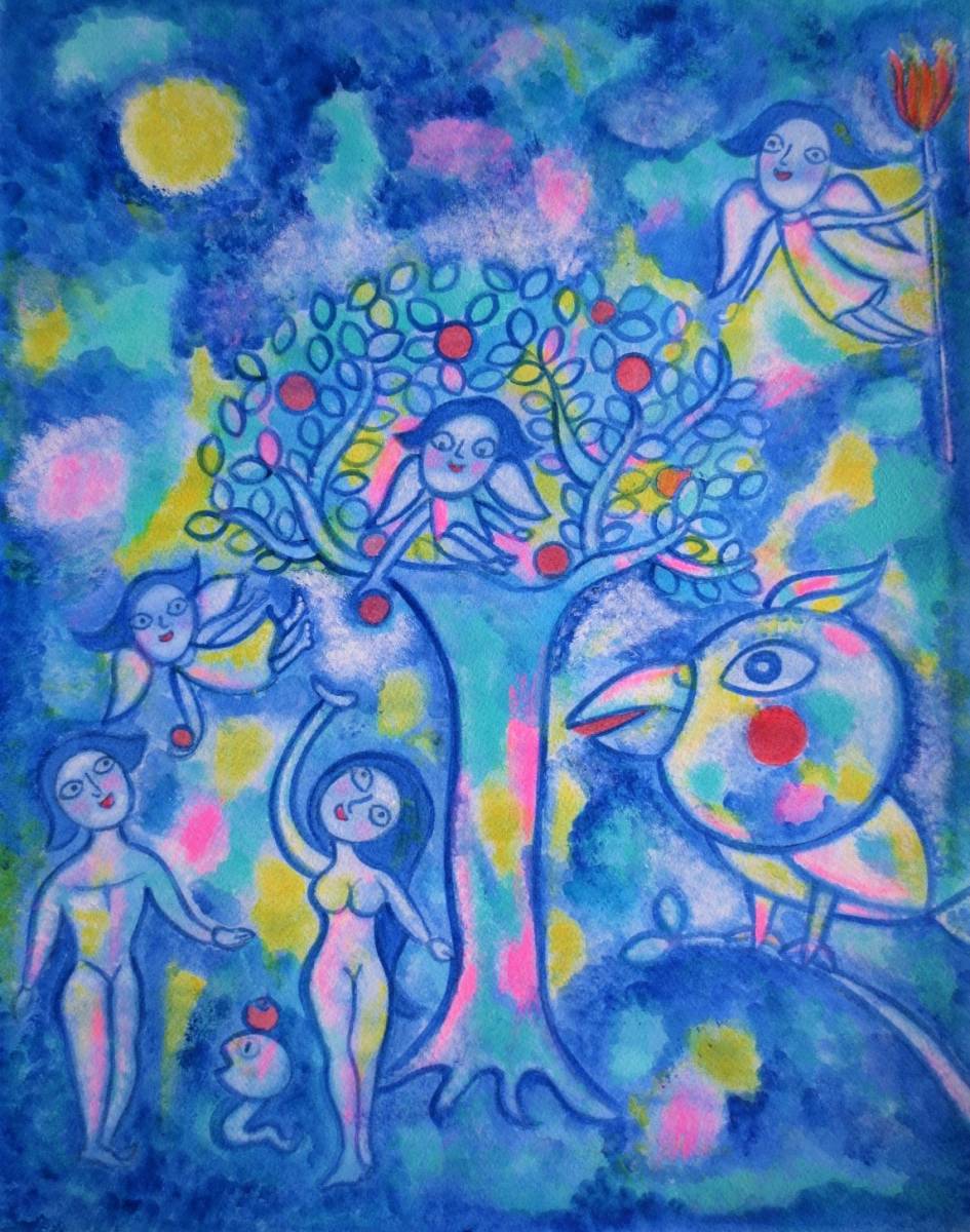 絵画 アクリル画 エデン始まりの時 真作 F6