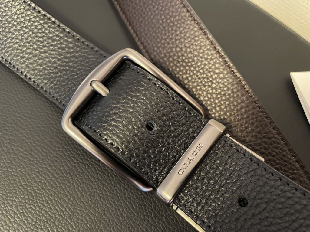 期間限定コーチ3点セットペブルレザーリバーシブルフリーサイズベルトギフト箱付き 新品正規品コーチCOACH 3点セット ペブルレザーリバーシブル/カット