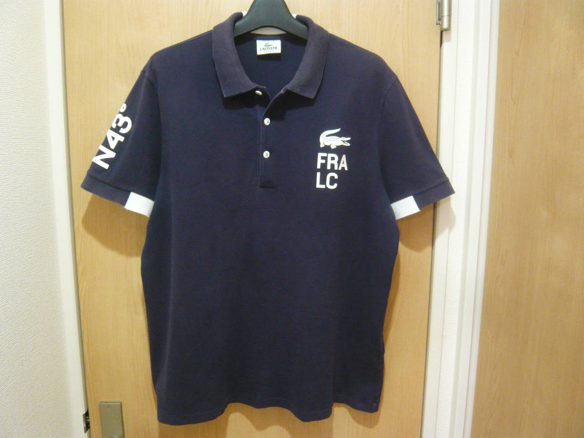 LACOSTE ラコステ 胸腕ロゴ 鹿の子ポロシャツ カノコポロシャツ 紺×純白 ネイビー メンズ5(JPメンズXL)