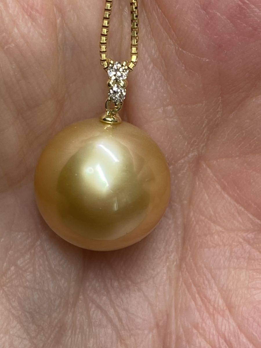 絶品！光沢抜群！特大13.8mm】天然 南洋白蝶真珠 3.8g ダイヤD0.05ct