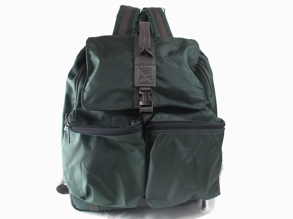 1円　新品同様　サザビー　SAZABY　★　リュックサック　デイパック　★　グリーン　＆　ブラウン　ナイロン　6139