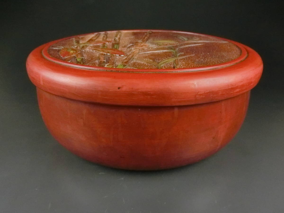時代 茶道具 讃岐彫 木製 スズメ図 茶器 取込盆 花章刀欅彫