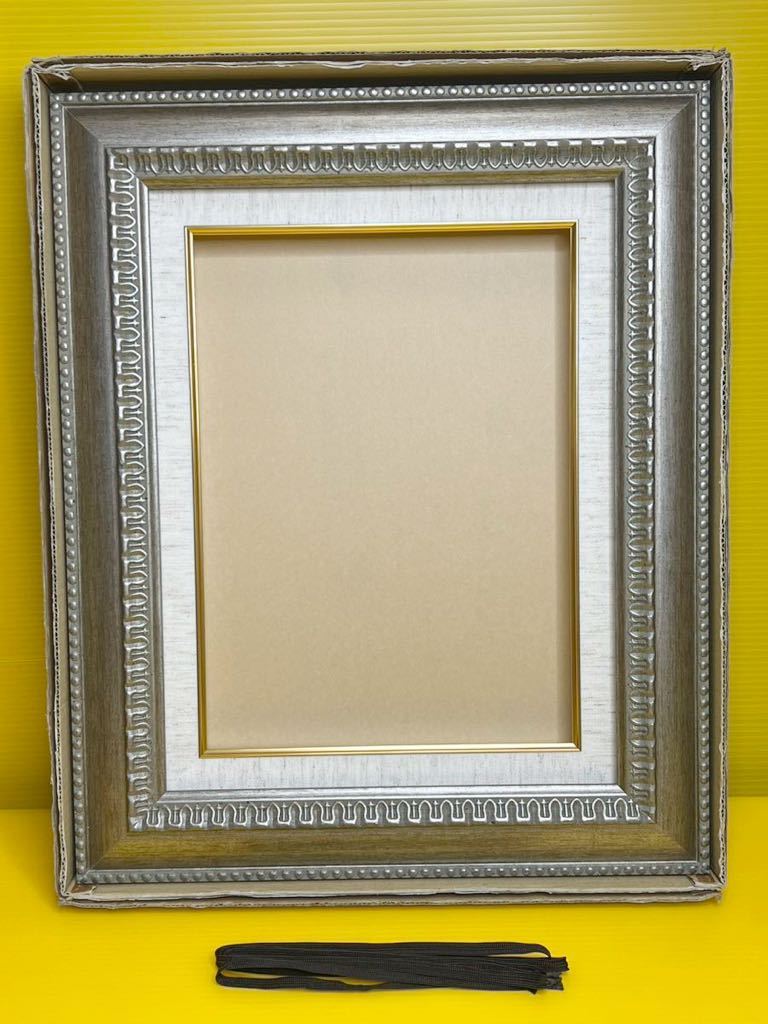 未使用品 経年保管品】油絵額縁 木製額縁 F4サイズ グリーン シルバー 