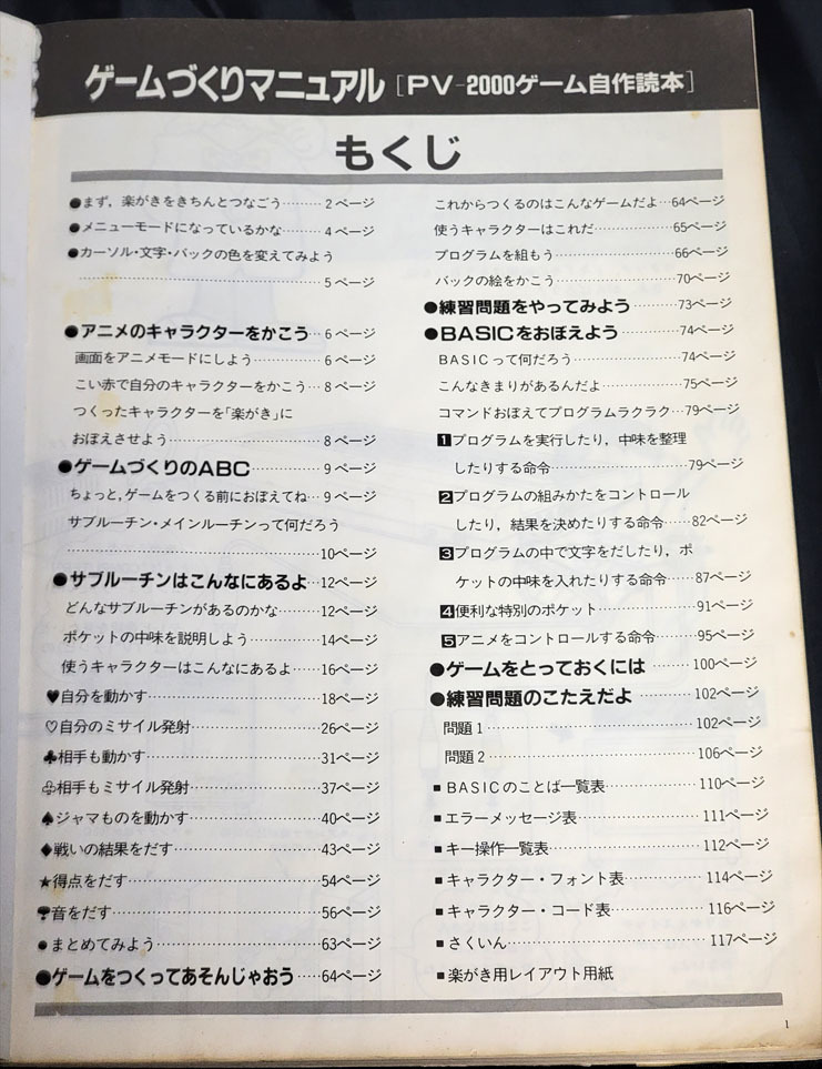 カシオ CASIO PV-2000 楽がき 付属マニュアル 説明書 ゲームづくり