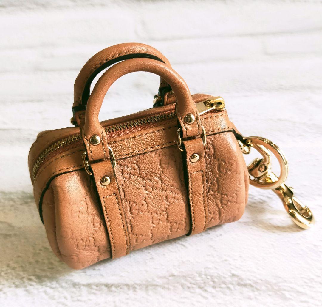 中古】AU158 GUCCI グッチ ボストンバッグ型 レザー チャーム ボストン