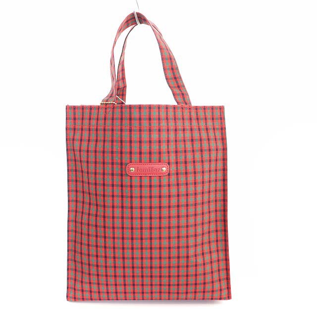 ファミリア familiar トートバッグ 大 赤系チェック 新品 バッグ