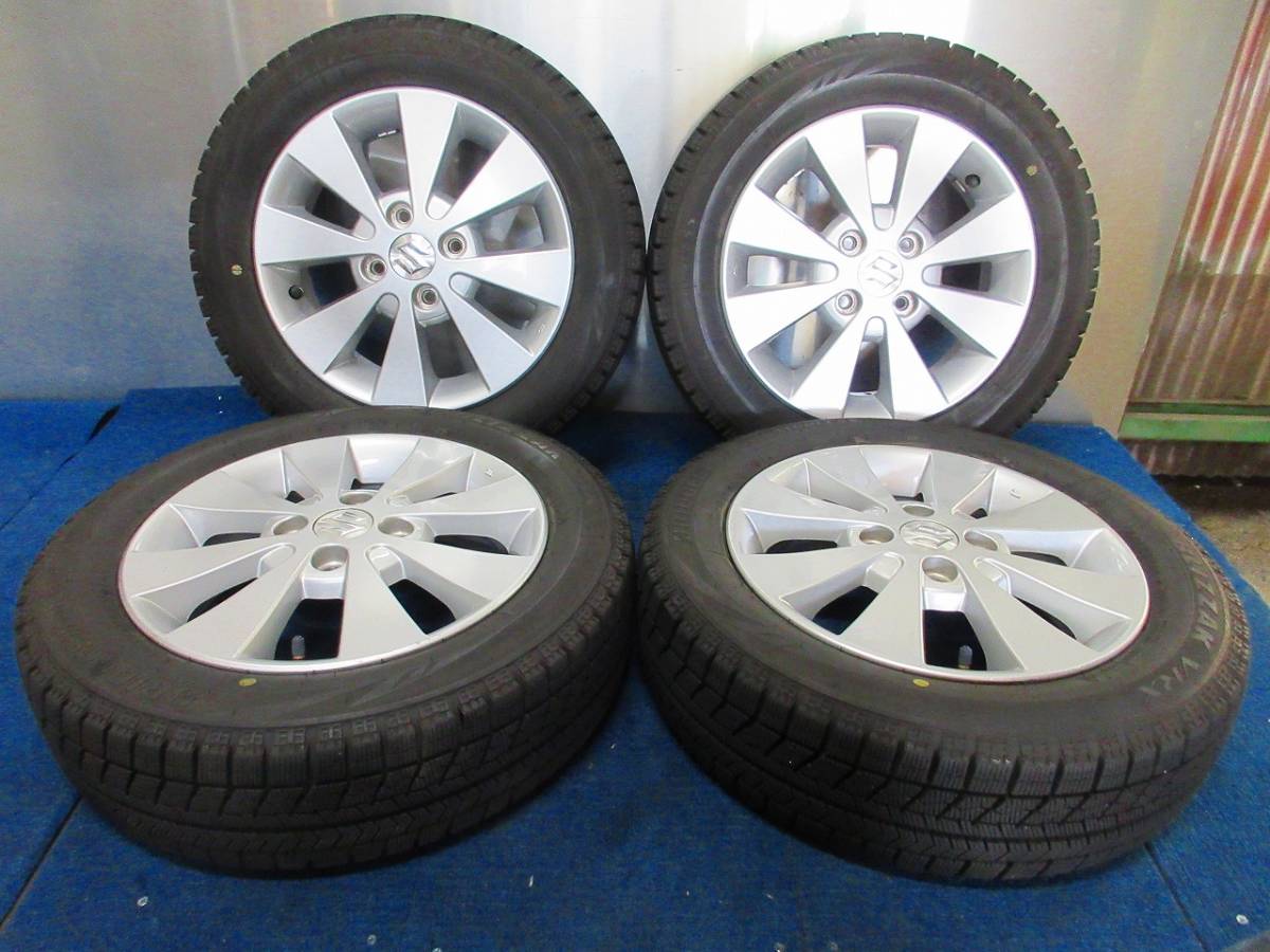 ★8分山★20年製★ ブリヂストンBLIZZAK VRX 155/65R14　スズキ純正ホイール 14×4.5J +45 4H-100 4本セット スタッドレス　A113