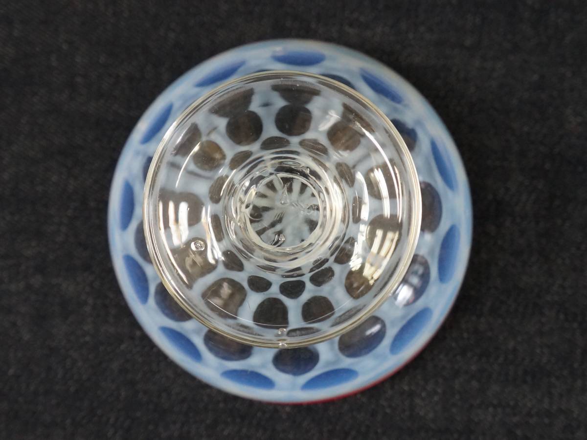 希少 『金赤 乳白 水玉文 椀型 氷コップ5個セット』 宙吹き 透かし