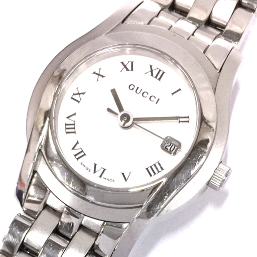 グッチ 腕時計 5500L デイト ラウンド ローマン シルバー文字盤
